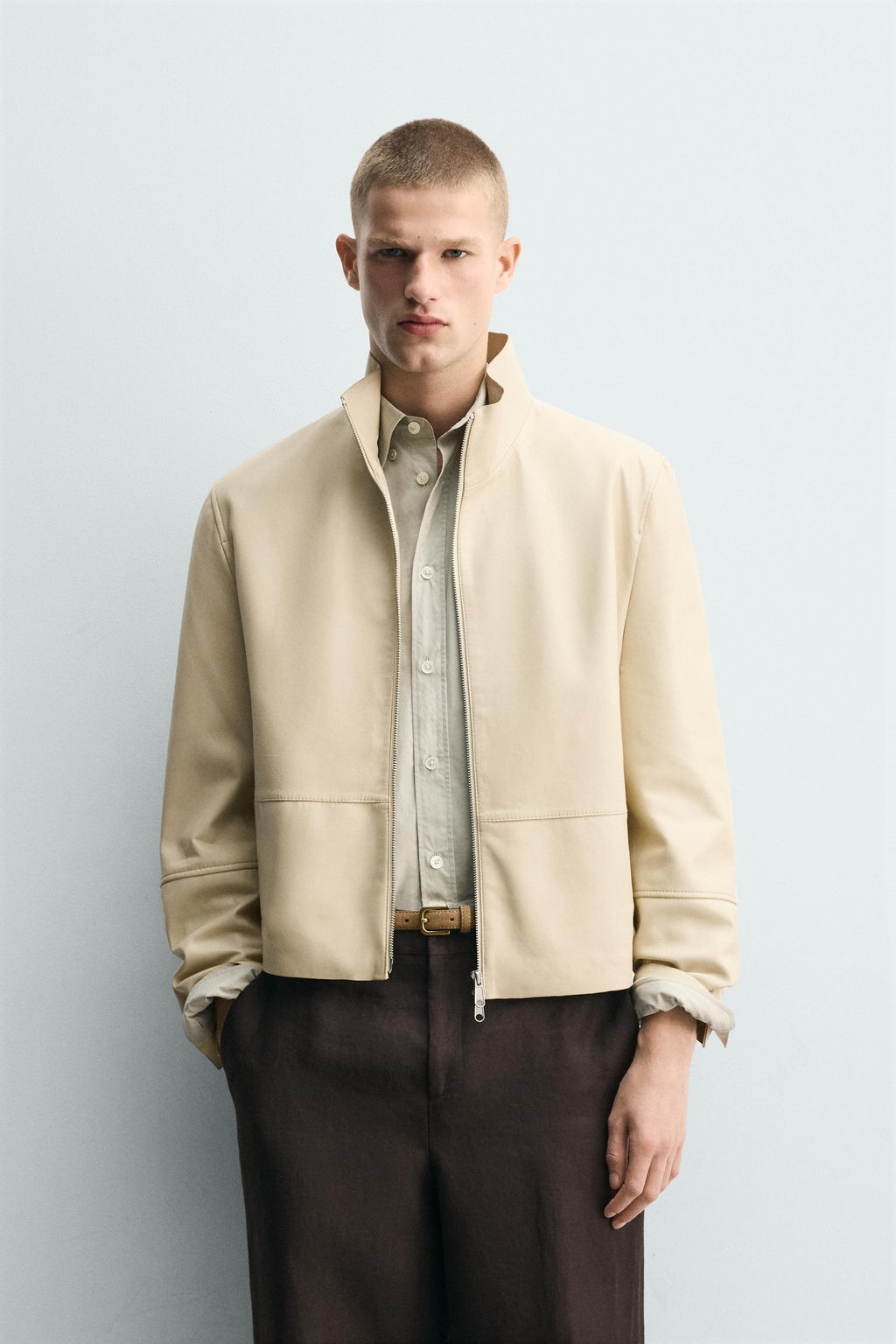 CAZADORA PIEL CREMALLERA / Crudo - Zara фото 2