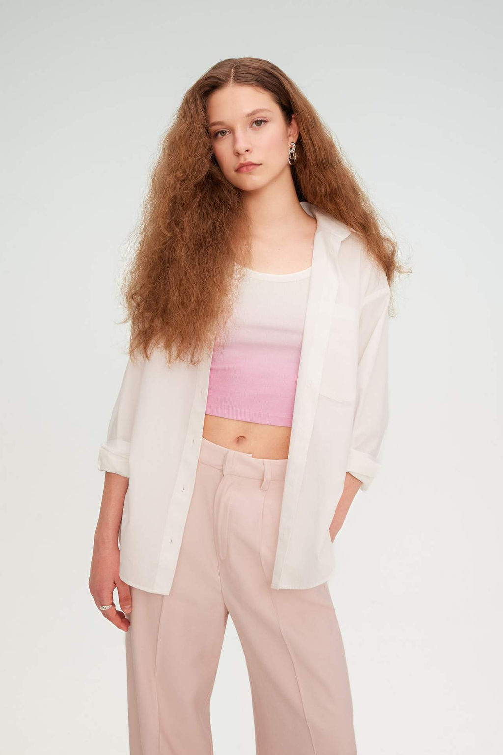 Oversize Genis Kal?p Basic Duz Dugmeli Poplin Uzun Kollu Gomlek - Defacto фото 3