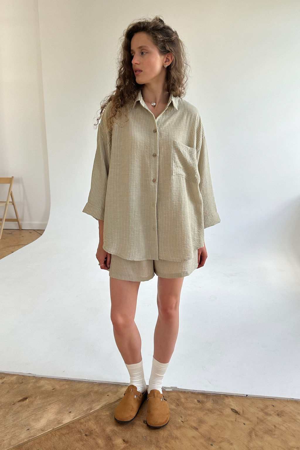 Рубашка СВОБОДА026/20/Оливковый, белый - M&G all natural фото 3