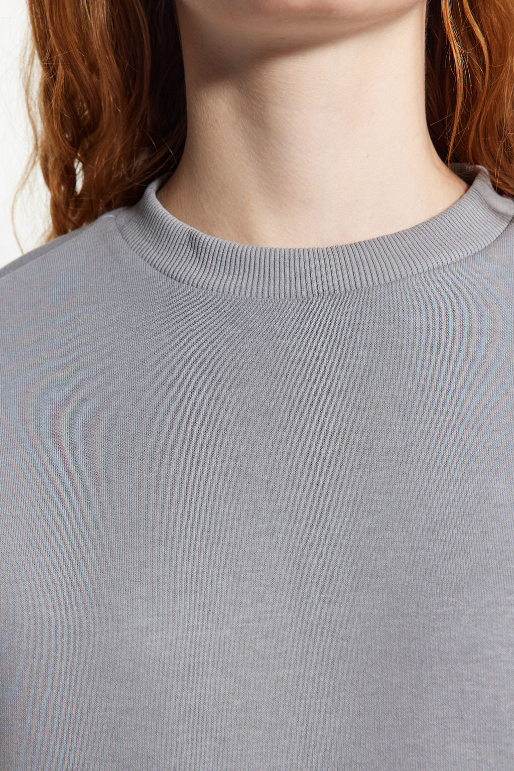 Gri Kal?n Ici Polarl? Regular/Normal Kal?p Bisiklet Yaka Basic Orme Sweatshirt TWOAW24SW00101