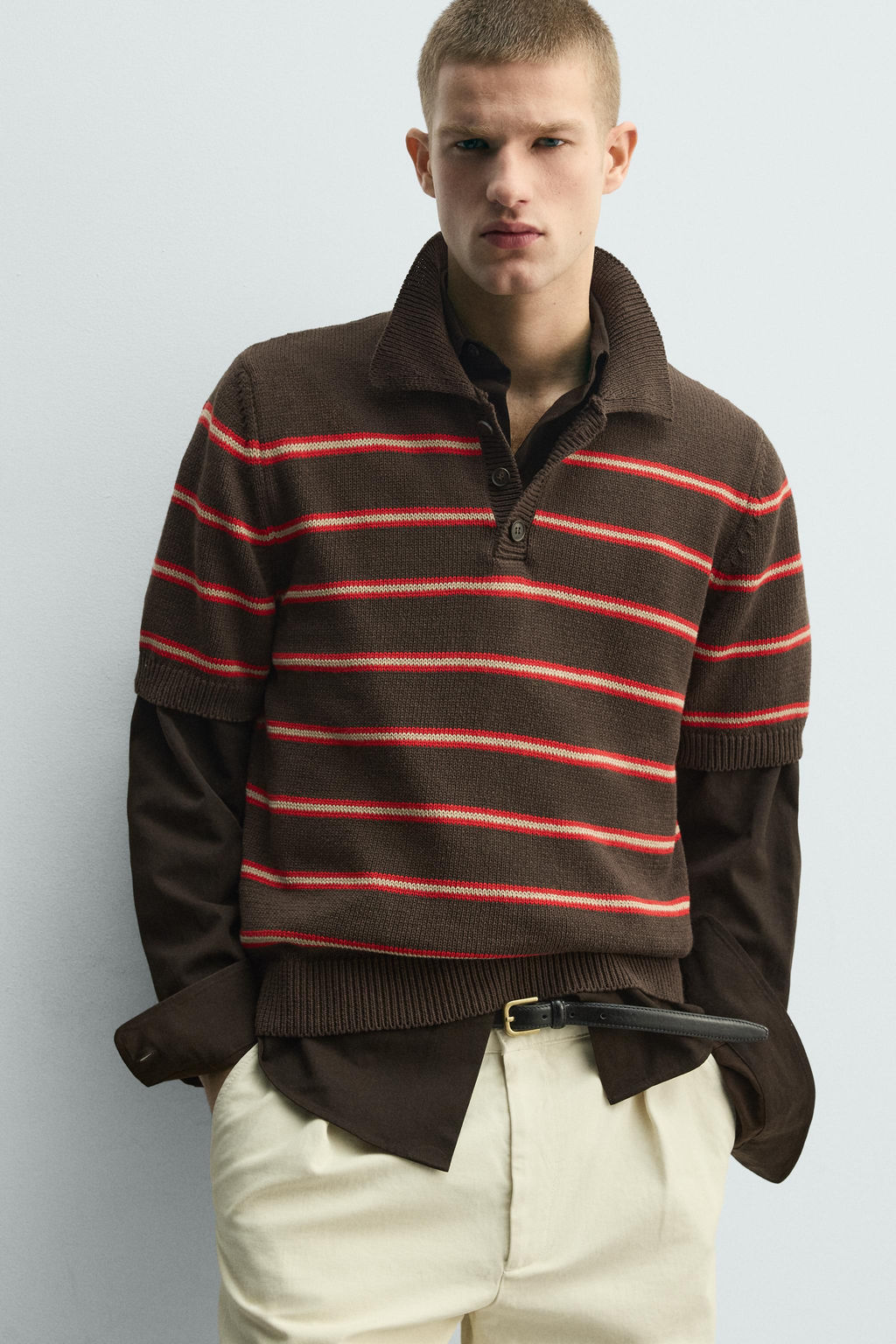 POLO PUNTO JACQUARD RAYAS / Marr?n - Zara фото 6