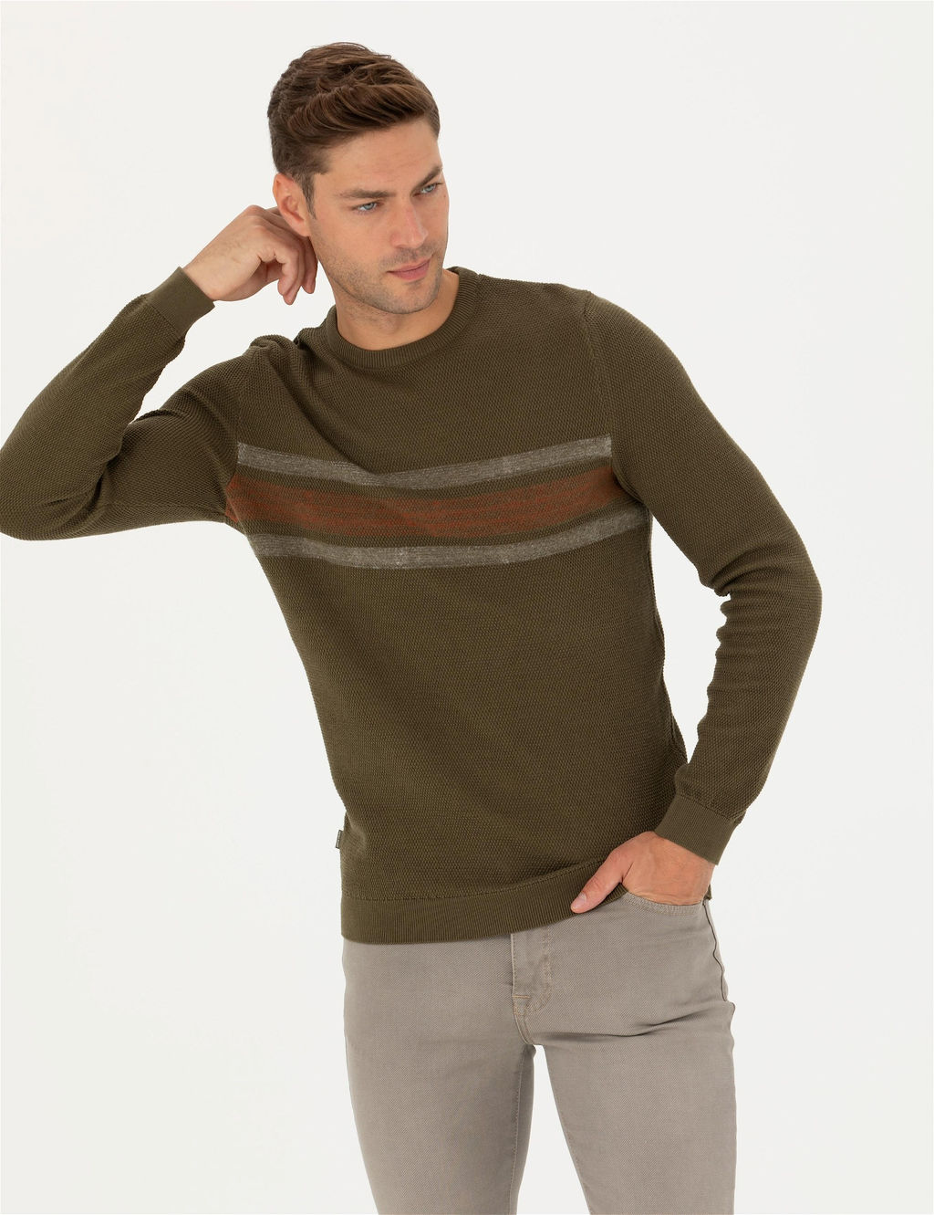 Koyu Haki Slim Fit Fermuarl_ Dik Yaka Triko Kazak - Pierre cardin фото 4