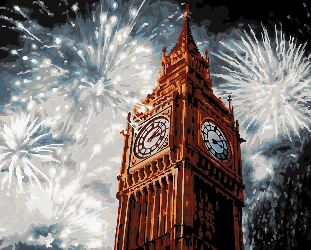 ФРЕЯ PNB/PLDD-244 Набор для раскрашивания по номерам ( со светодиодами ) 50 х 40 см Фейерверк над Биг-Беном