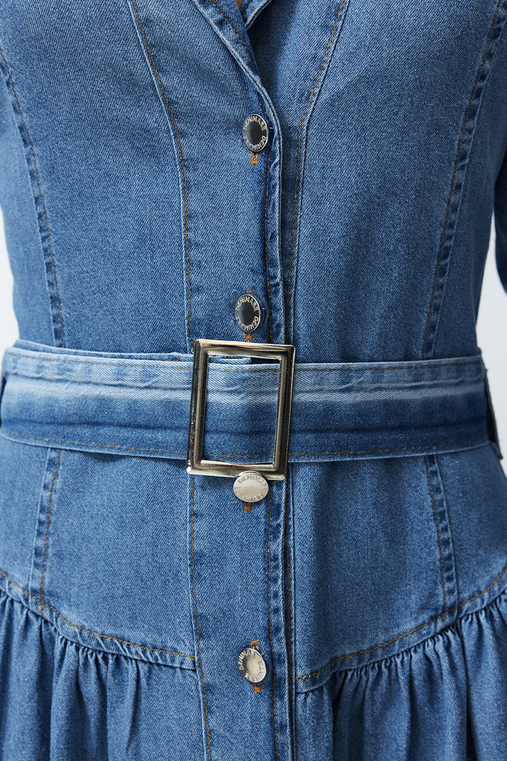 Trendyolmilla Mavi Kemerli Ceket Yaka Maxi Denim Elbise TWOSS24EL00776  фото 6