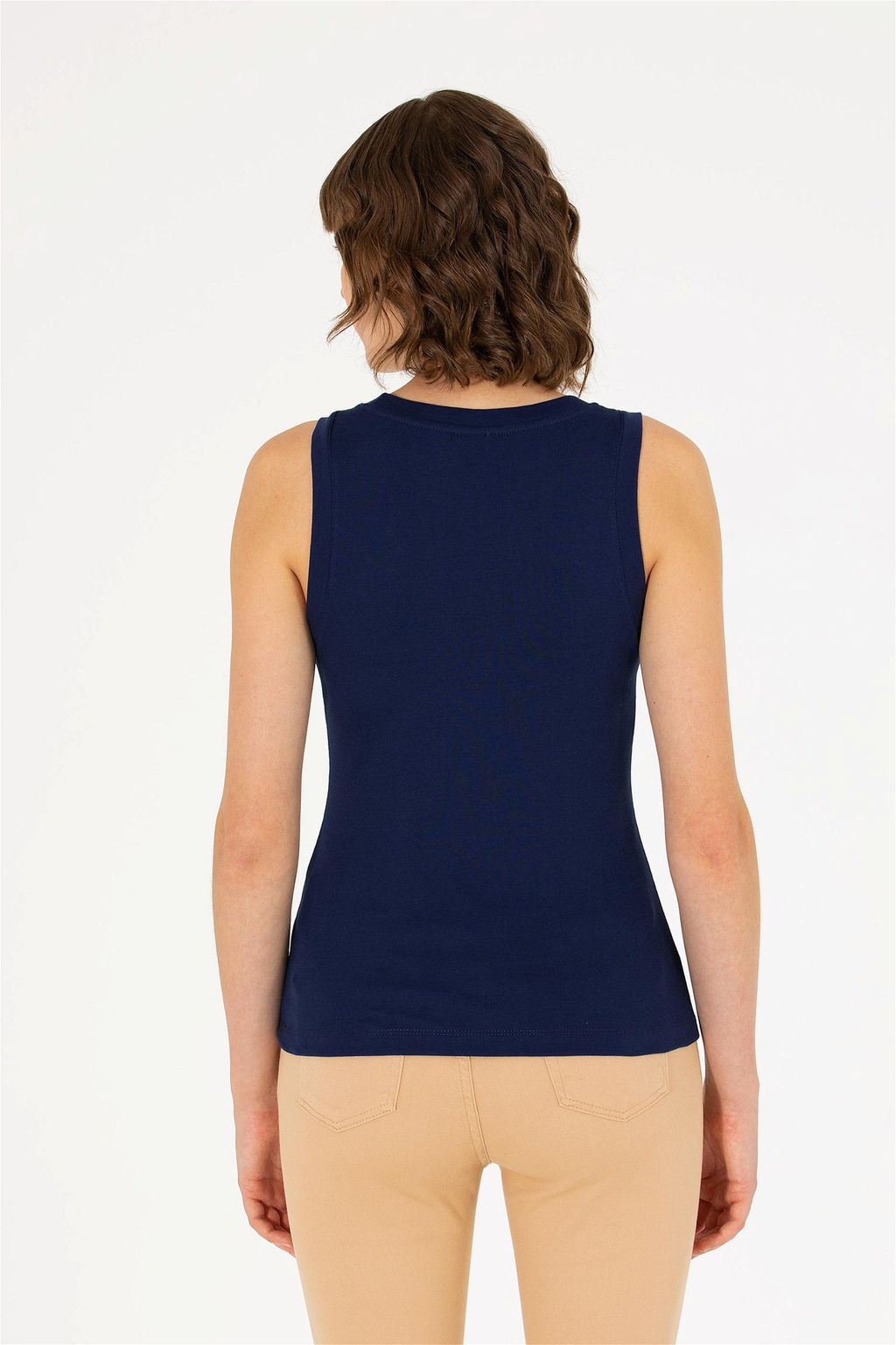 U. S. Polo Assn Женская базовая футболка без рукавов темно-синего цвета с круглым вырезом - U.s. polo assn фото 12