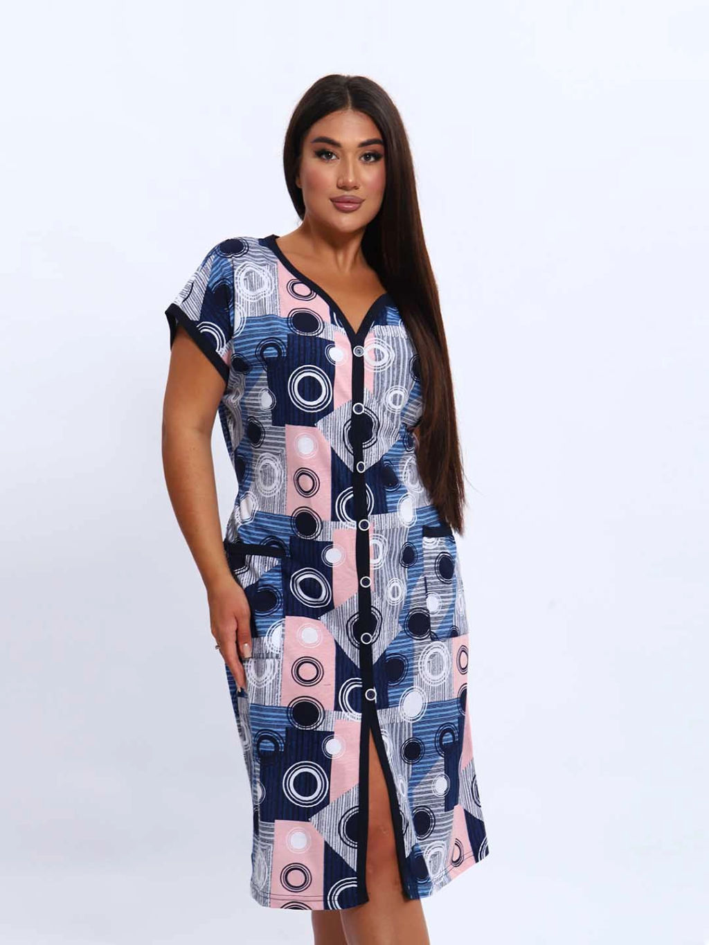 Халат женский, цвет синий белый розовый