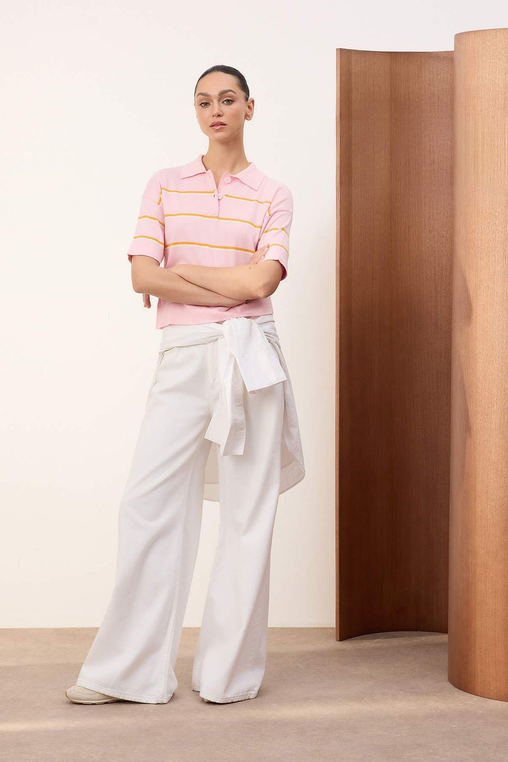 Kahverengi Yazl?k Iplik Cizgili Polo Yaka Triko Ince Bluz TWOSS26BZ00127 - Trendyolmilla фото 6