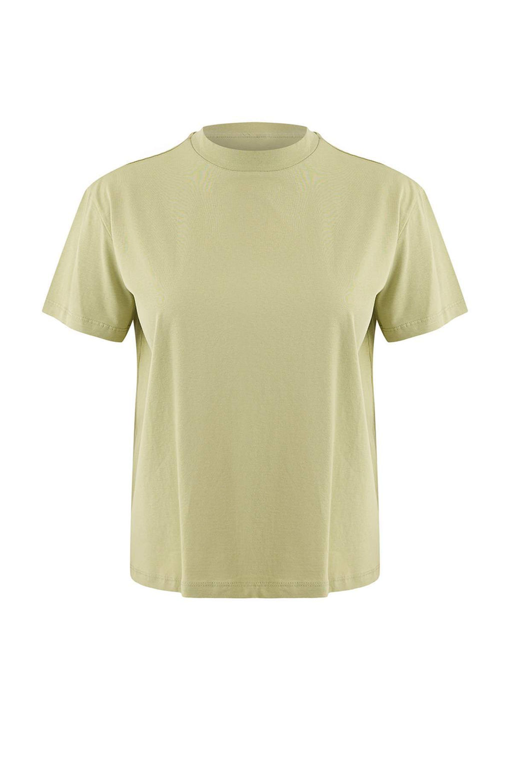 Yag Yesili-Gri 2li Paket %100 Pamuk Basic Dik Yaka Orme T-Shirt TWOSS20TS1500