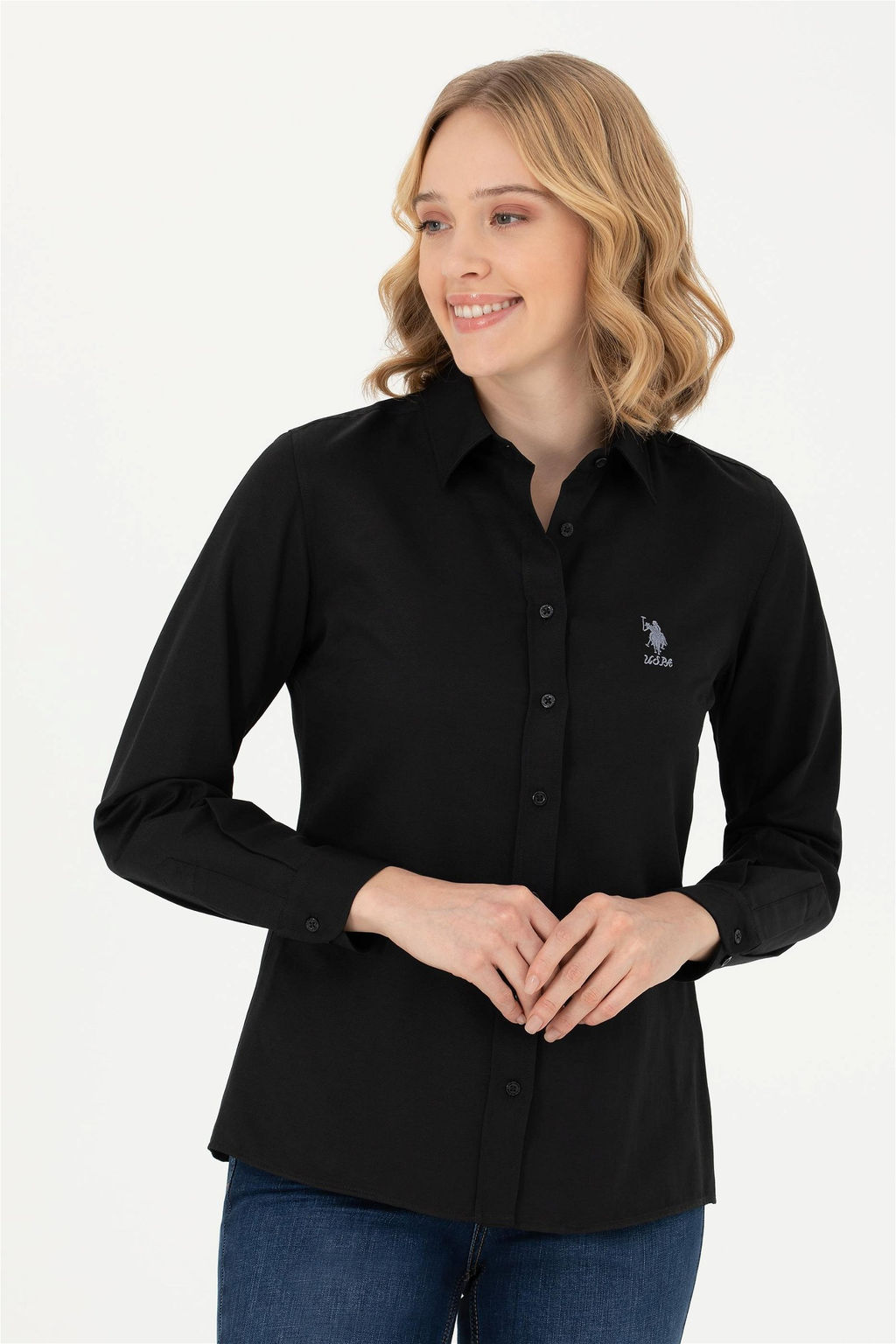 Женская черная базовая рубашка с длинным рукавом - U.s. polo assn фото 8