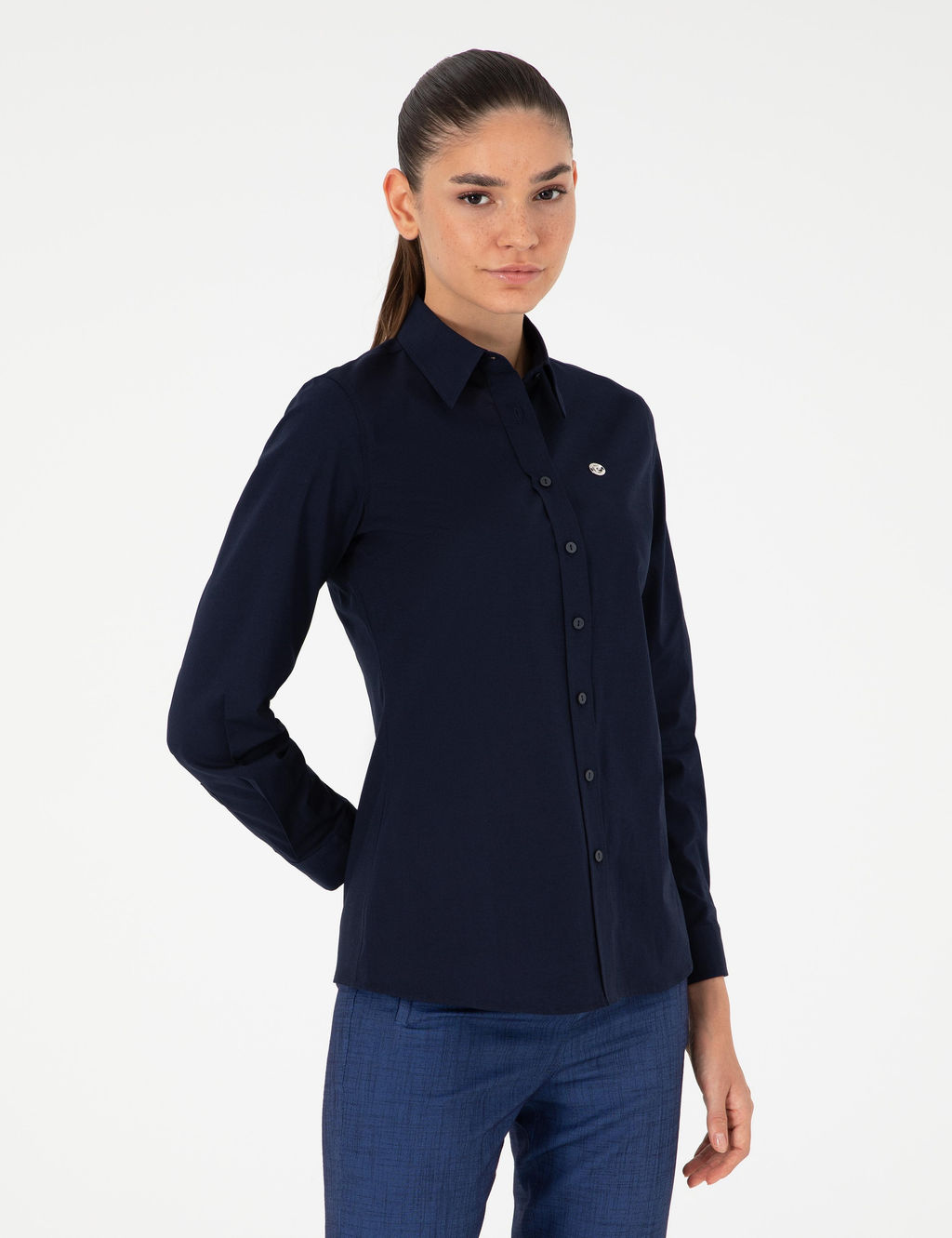 Lacivert Slim Fit Uzun Kollu G_mlek