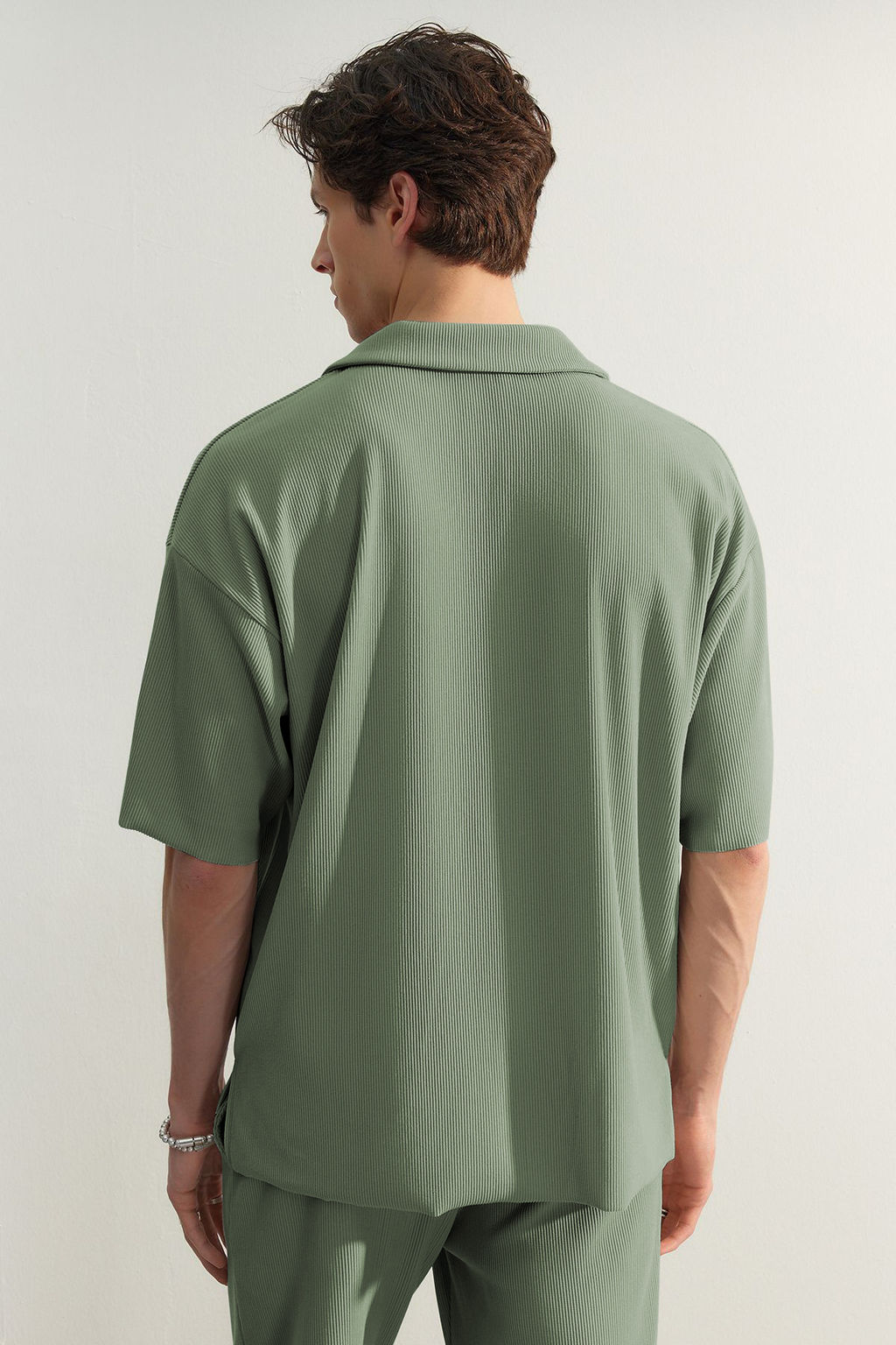 Mint Oversize/Genis Kesim Dokulu K?r?smaz Ottoman Polo Yaka T-Shirt TMNSS23PO00020