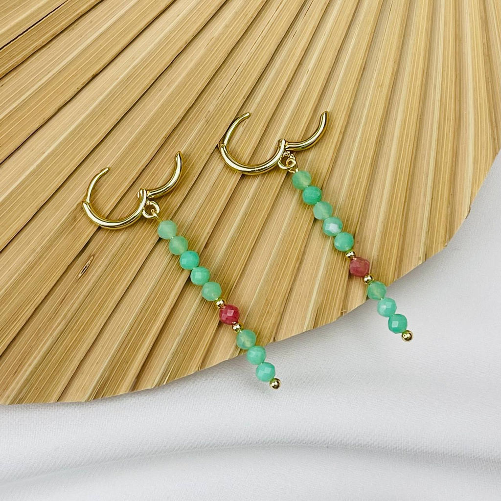 Серьги длинные из Хризопраза и Родонита - Радуга самоцветов фото 3