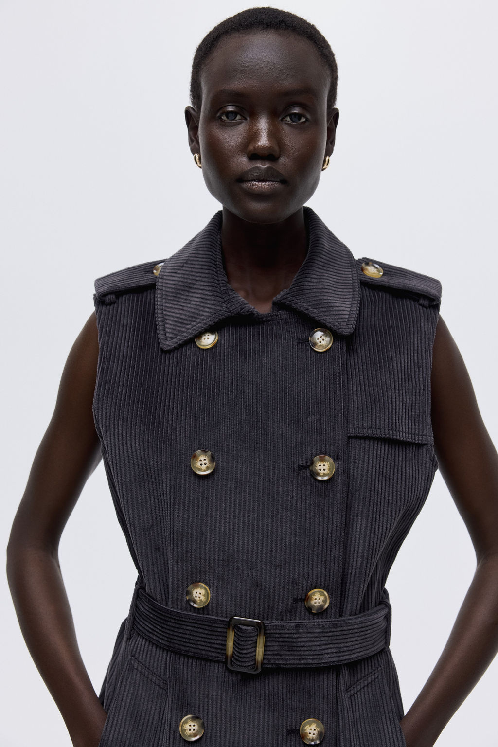 Sleeveless corduroy trench coat - H&m фото 3