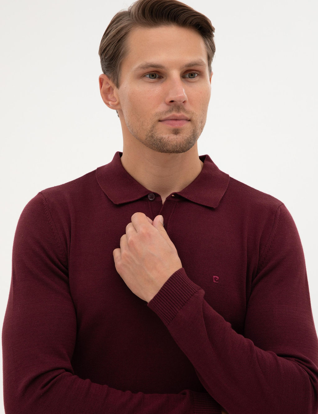 Bordo Slim Fit Polo Yaka Basic Triko Kazak - Pierre cardin фото 2