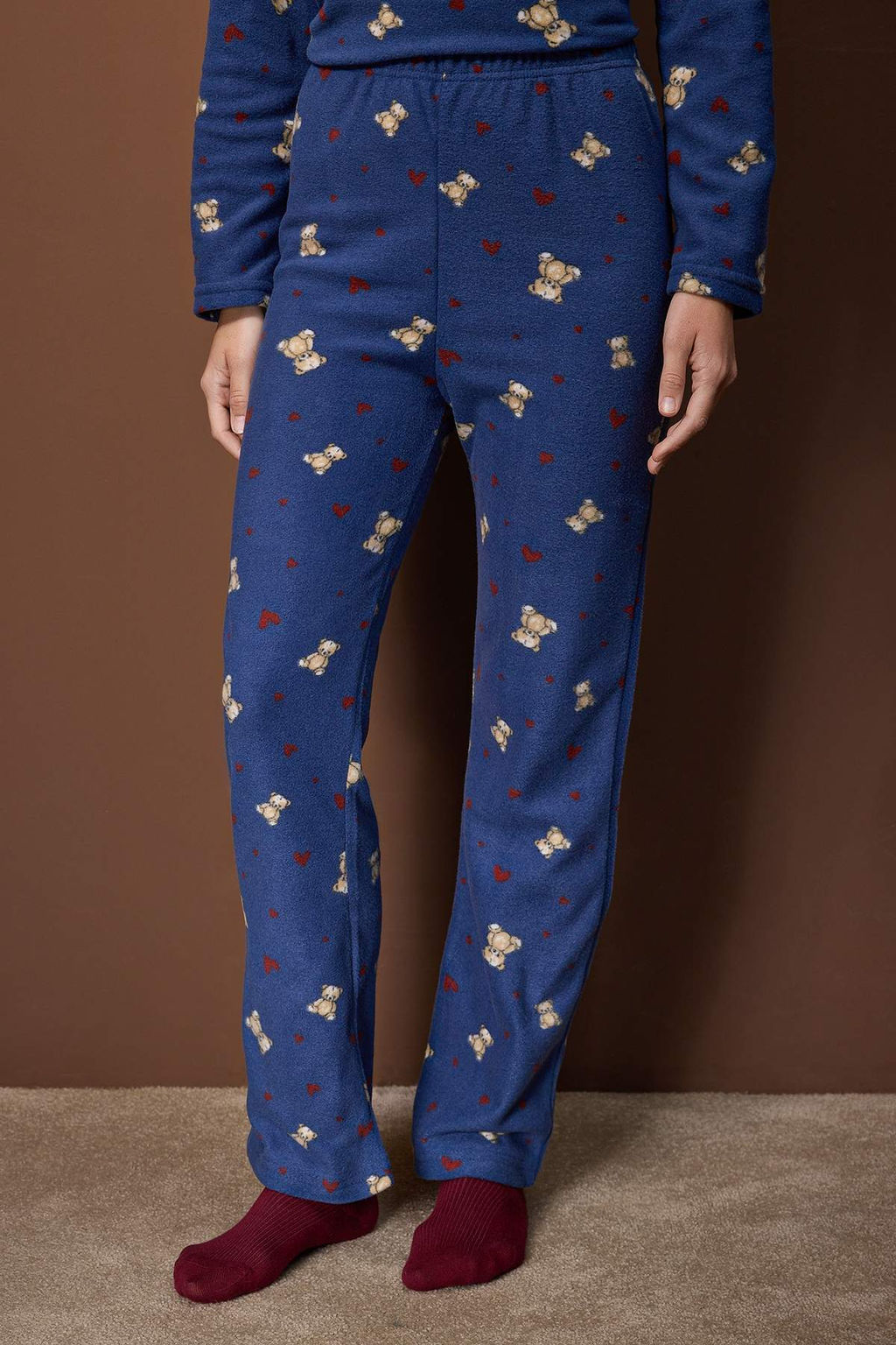 Ekru Ay?c?k ve Kalp Desenli K?sl?k Polar Orme Pijama Tak?m? THMAW26PT00150 - Trendyolmilla фото 7