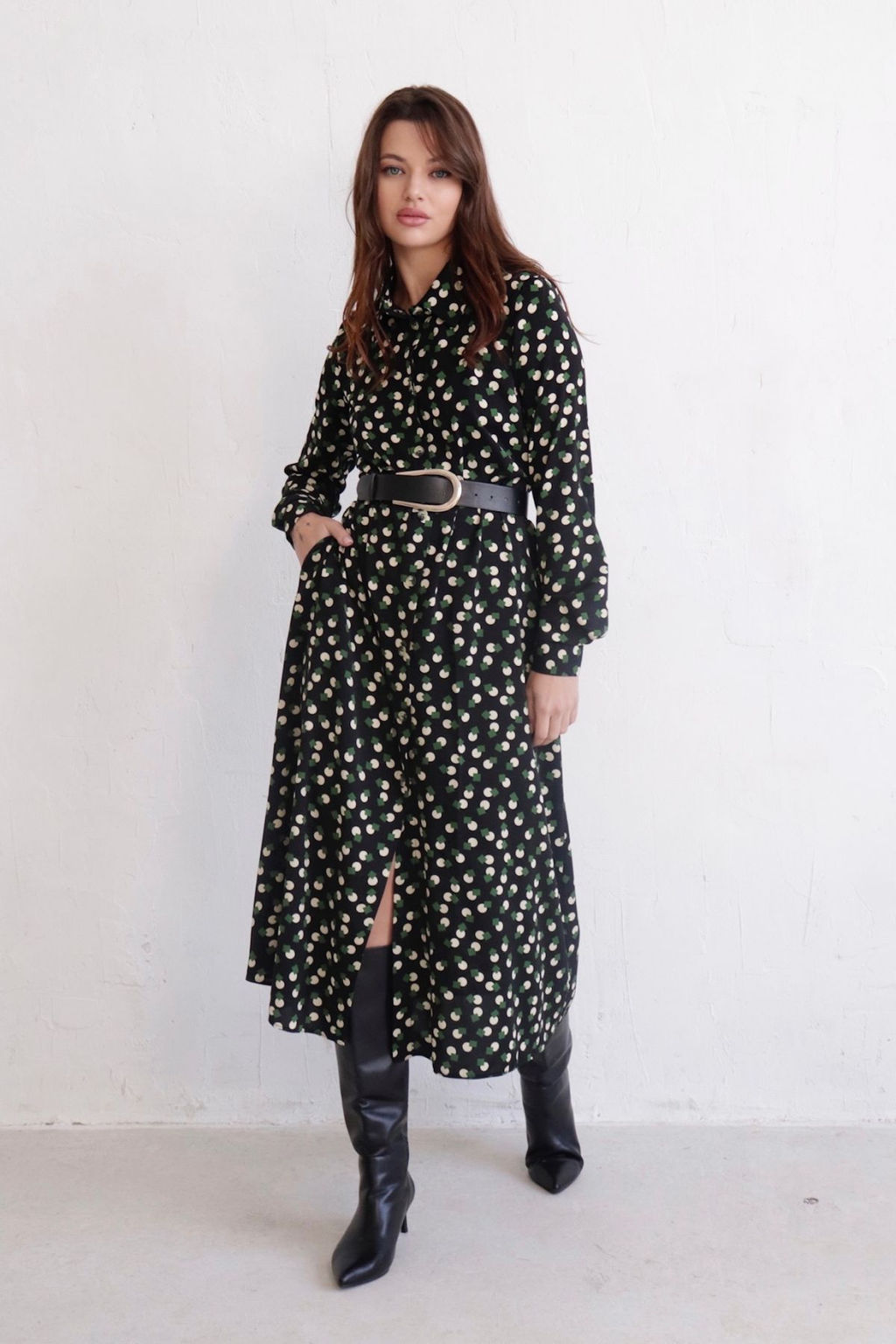 11128 Платье-рубашка удлинённое чёрное с принтом - Martichelli фото 7