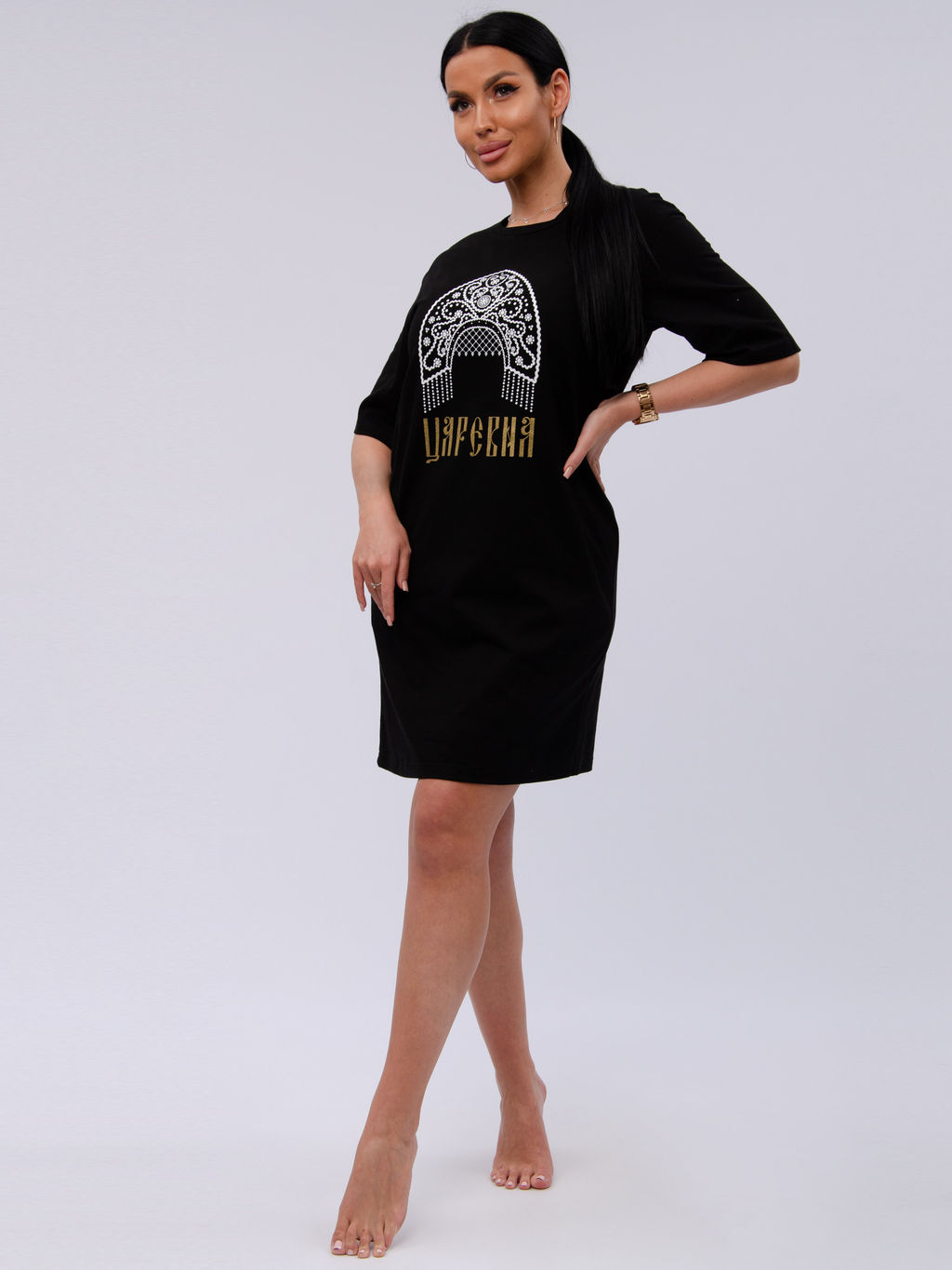 Сорочка "Царевна" чёрная, трикотаж