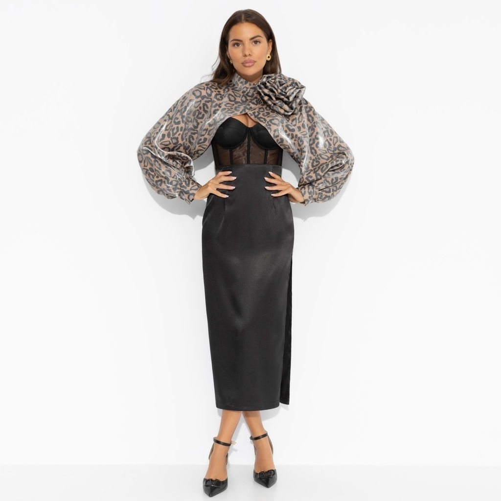 Болеро с перламутровым блеском, Деловой взгляд (леопардовое, с брошкой) - Charutti фото 4