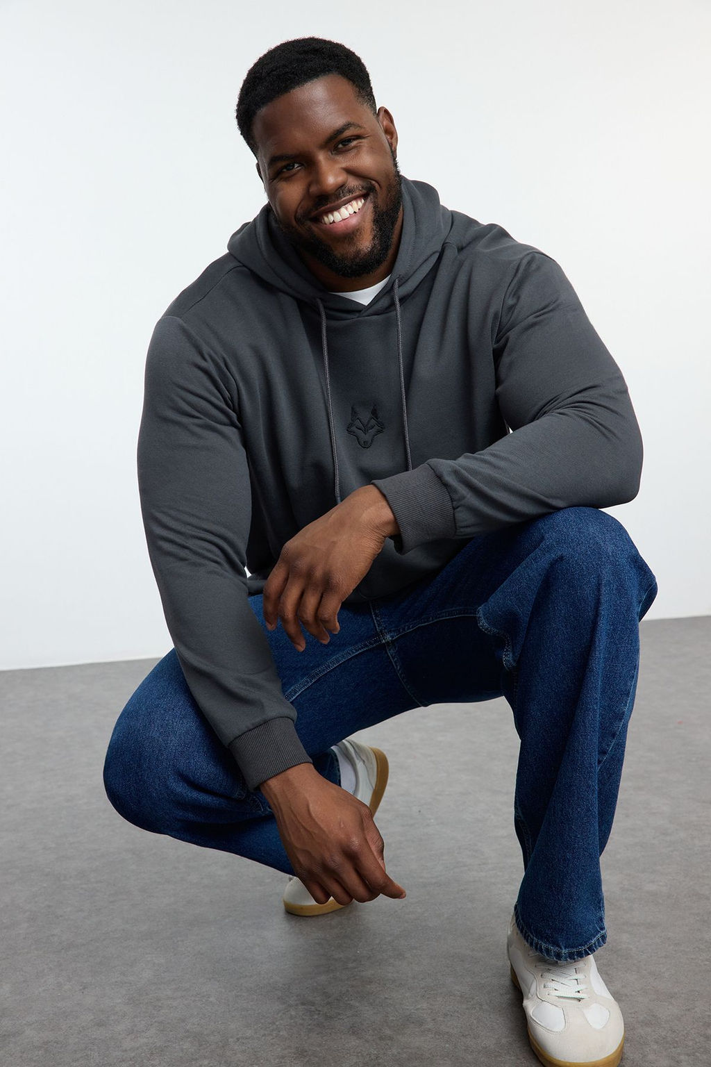TRENDYOL MAN Buyuk Beden Indigo Regular/Normal Kesim Kapusonlu Ici Polarl? Sweatshirt TMNAW25AO00006 - Trendyolmilla фото 2