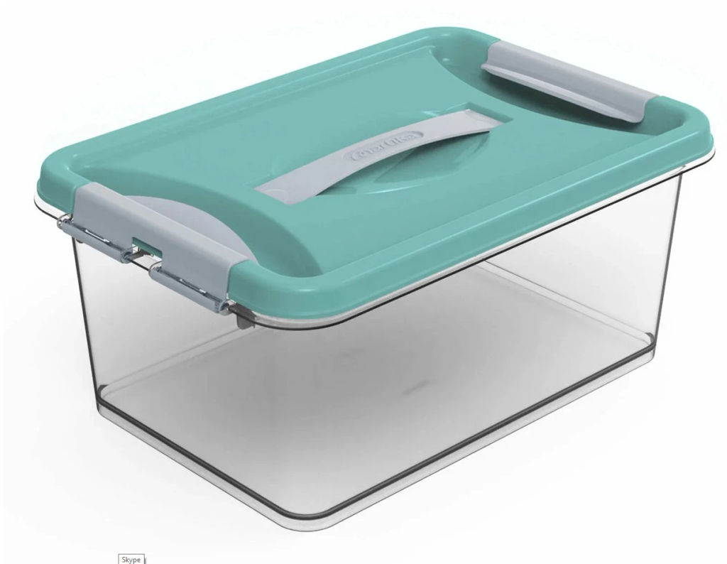 Контейнер для хранения с крышкой, ручкой и ручками-защелками "КЛИК", бирюзовый, 11.6*15.1*19.1см, 8л