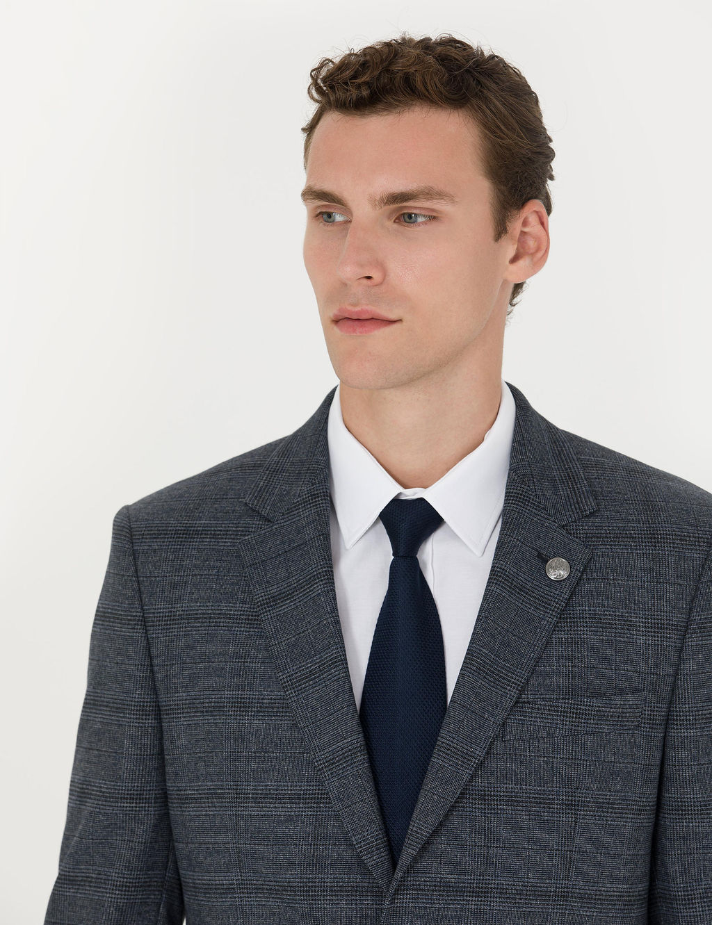 Lacivert Slim Fit Ekose Tak_m Elbise