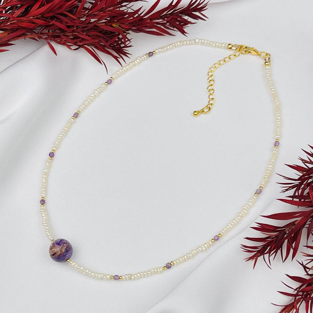 Чокер из Жемчуга,Аметиста и Чароита