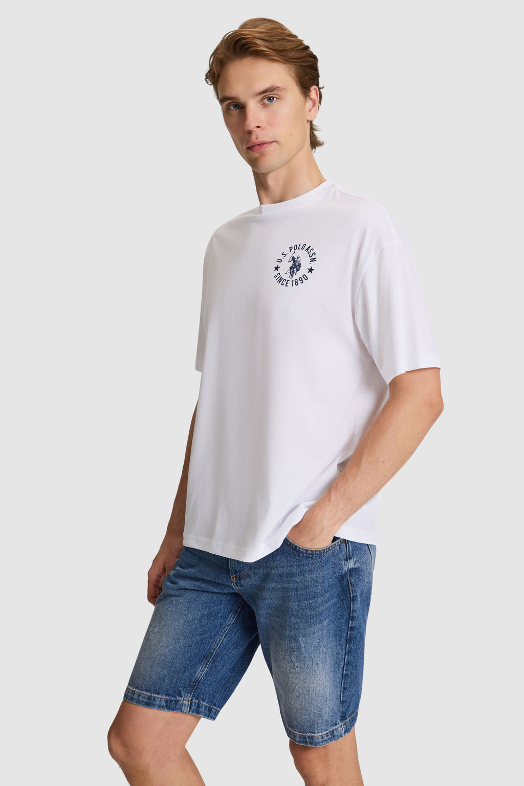 Erkek Beyaz Oversize Fit Bisiklet Yaka Ti__rt - U.s. polo assn фото 3