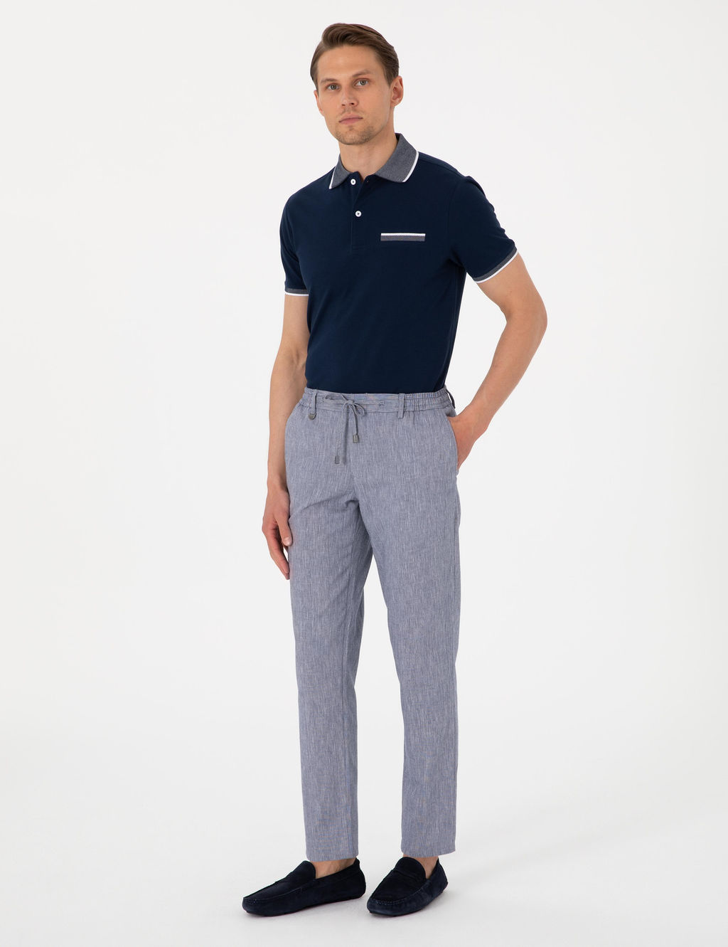 Lacivert Slim Fit %100 Pamuk D__meli Polo Yaka Ti__rt