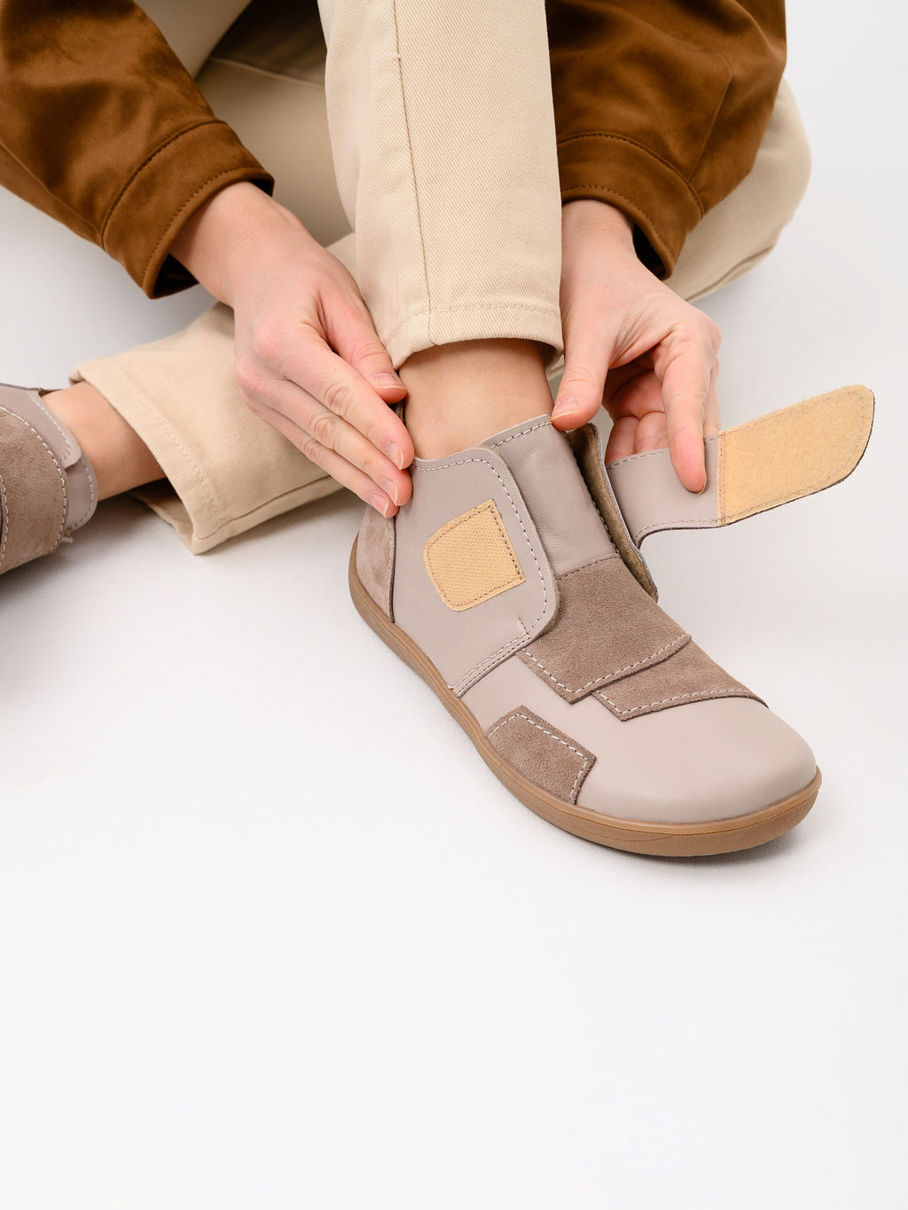 Босоногие ботинки 206.NATAbr.Визон+капучино замша/мех