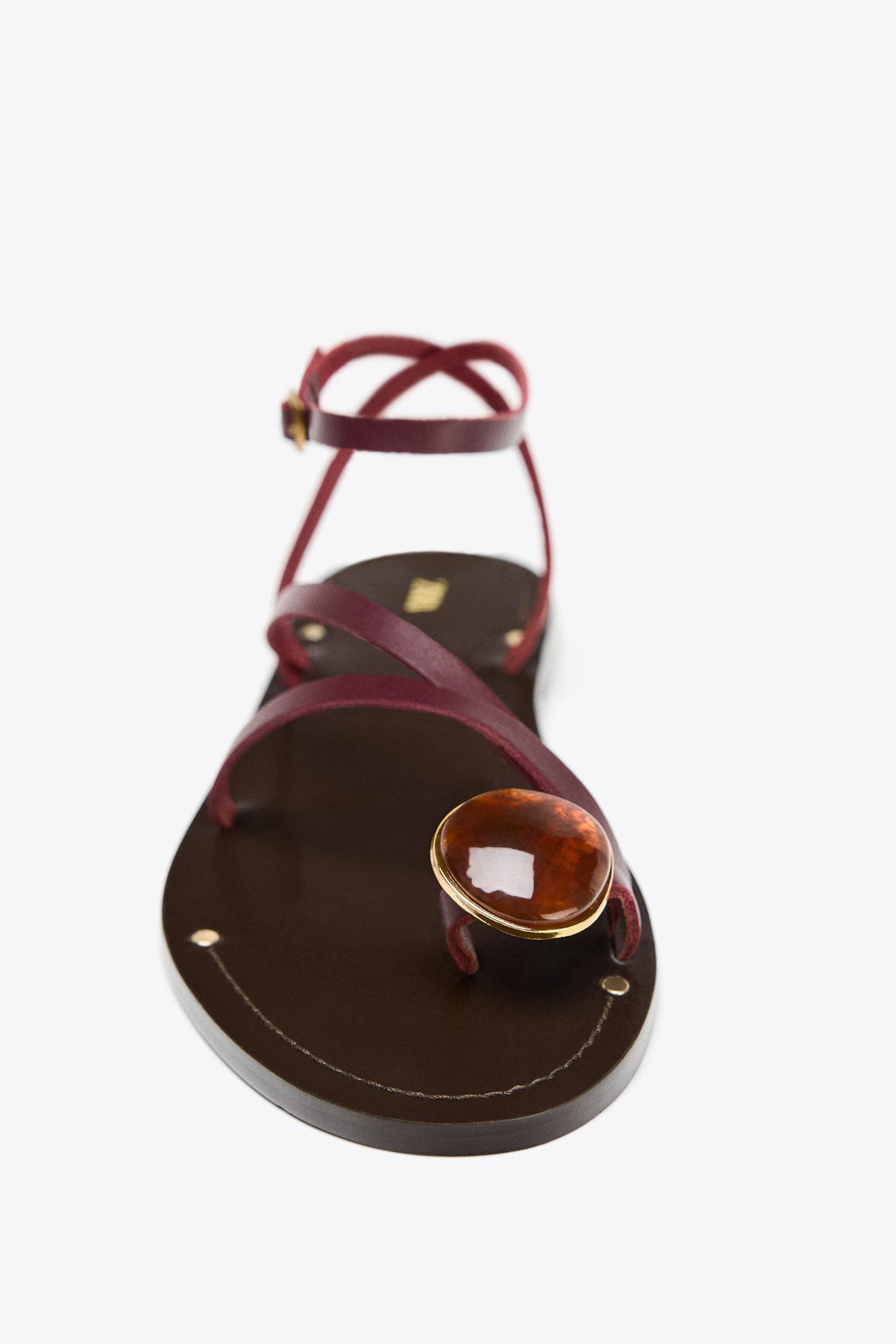 FLAT LEATHER SANDALS WITH STRAPS AND DECORATION - Zara фото 15