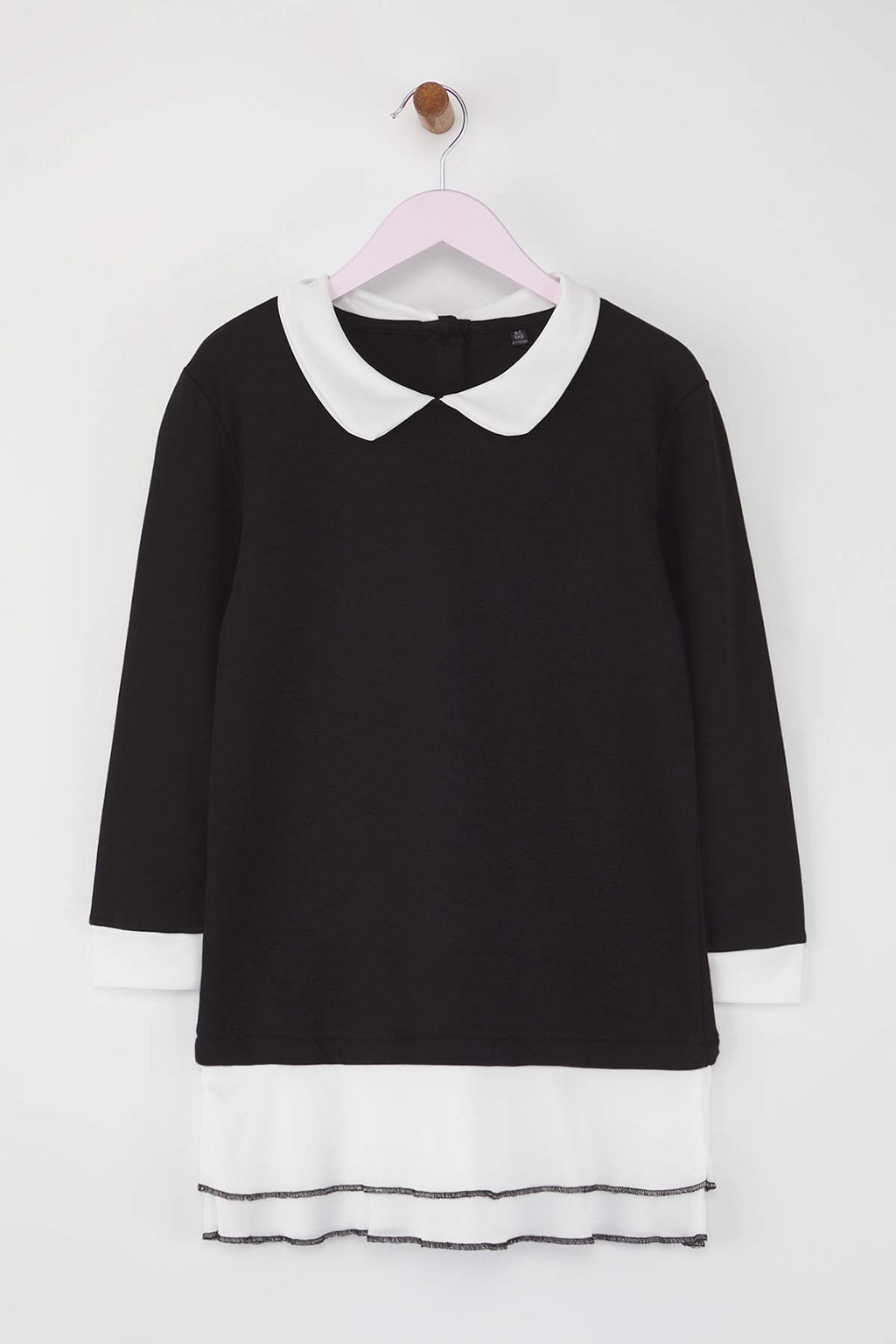 Siyah 100% Pamuk Duz/Basic Gomlek Yaka A-line Orme K?z Cocuk Elbise TKDAW26EL00003 - Trendyolmilla фото 2