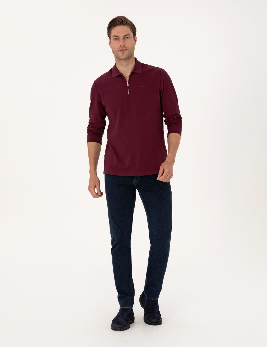 Bordo Slim Fit K_vr_lmaz Fermuarl_ Polo Yaka Basic Pike Sweatshirt - Pierre cardin фото 4