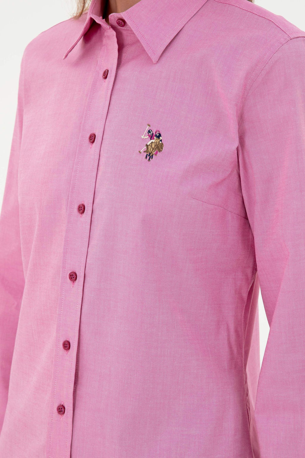 Женская базовая рубашка цвета фуксии с длинным рукавом Неожиданная скидка в корзине - U.s. polo assn фото 7