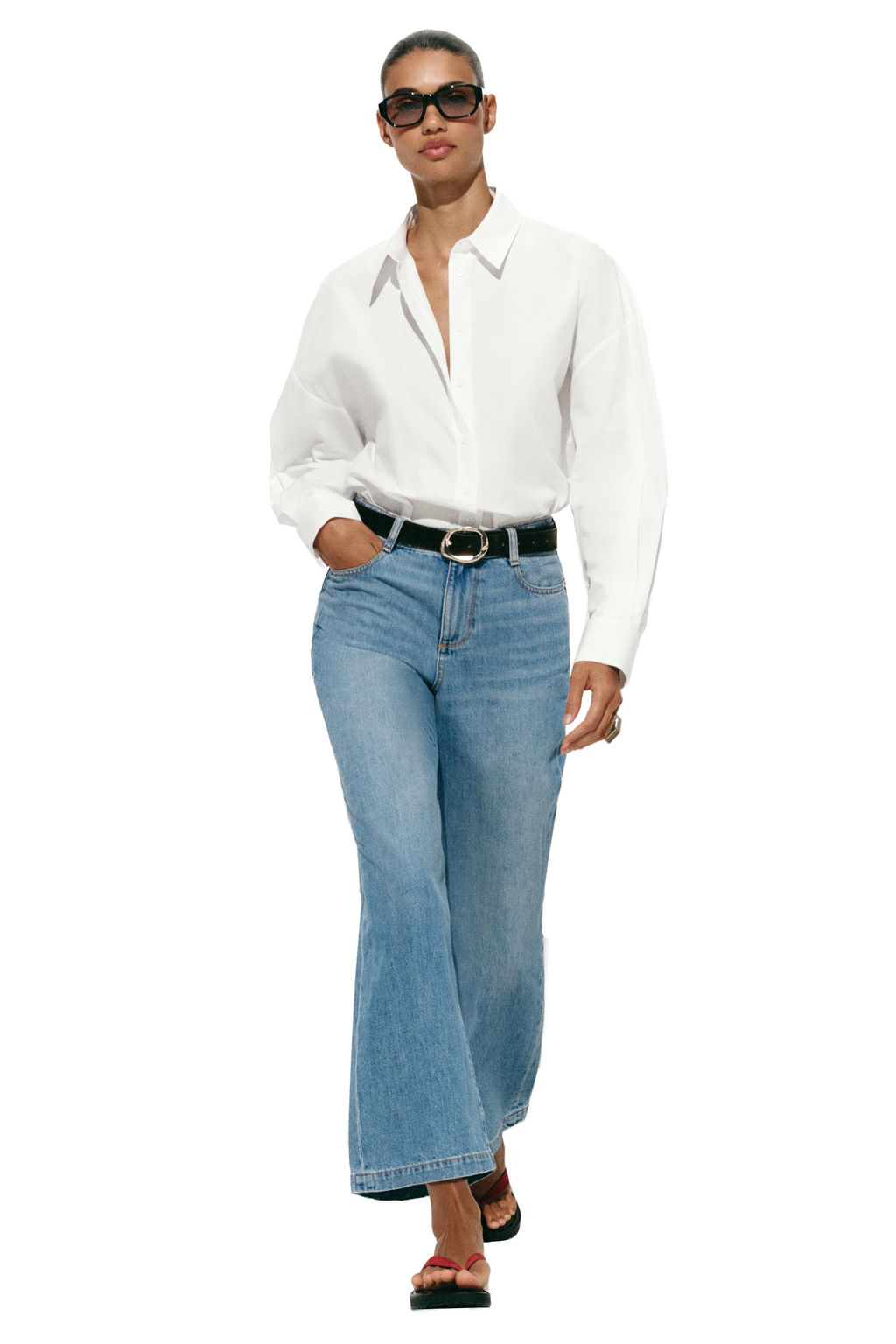 Z.08 BELTED WIDE-LEG CROPPED JEANS - Zara фото 34