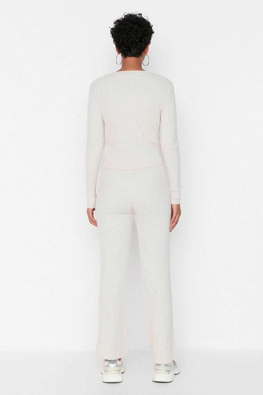 Bej Fitillli Bluz H?rka Pantolon Triko Alt-Ust Tak?m TWOAW22AU0006