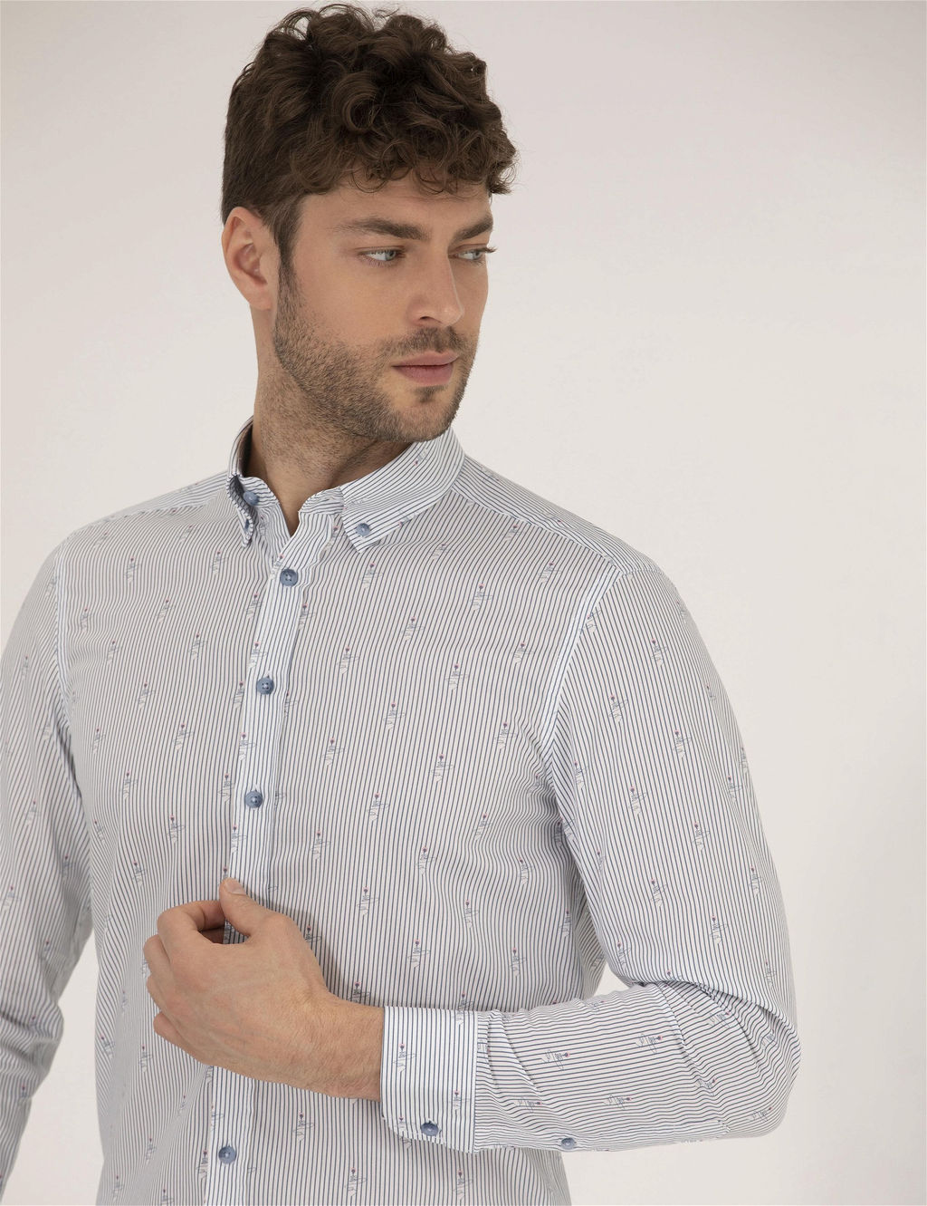Pembe Slim Fit Uzun Kollu G_mlek - Pierre cardin фото 3