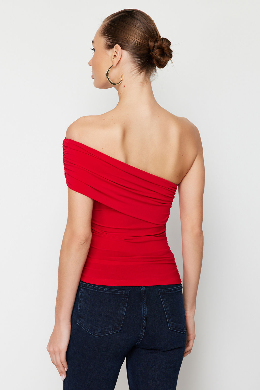 K?rm?z? Tek Omuz Detayl? Derapeli Esnek Orme Bluz TWOSS24BZ00214 - Trendyolmilla фото 5