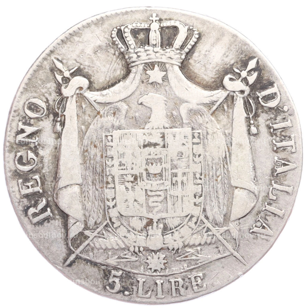 Монета 5 лир 1810 года В Наполеоновское Королевство Италия