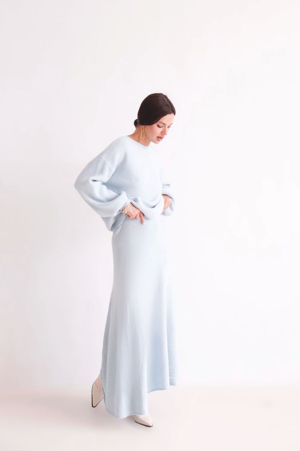 Martichelli Костюм с юбкой трикотажный в нежно-голубом