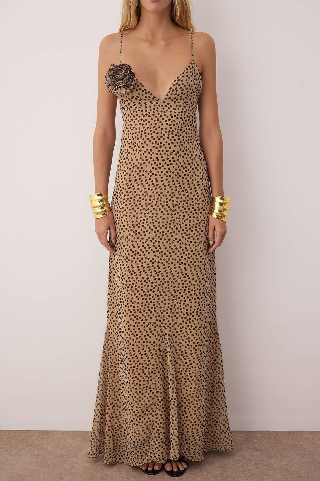 Cok Renkli Puantiyeli Cicek Aplike Detayl? Sifon Maxi Abiye & Mezuniyet Elbisesi TPRSS25AE00199