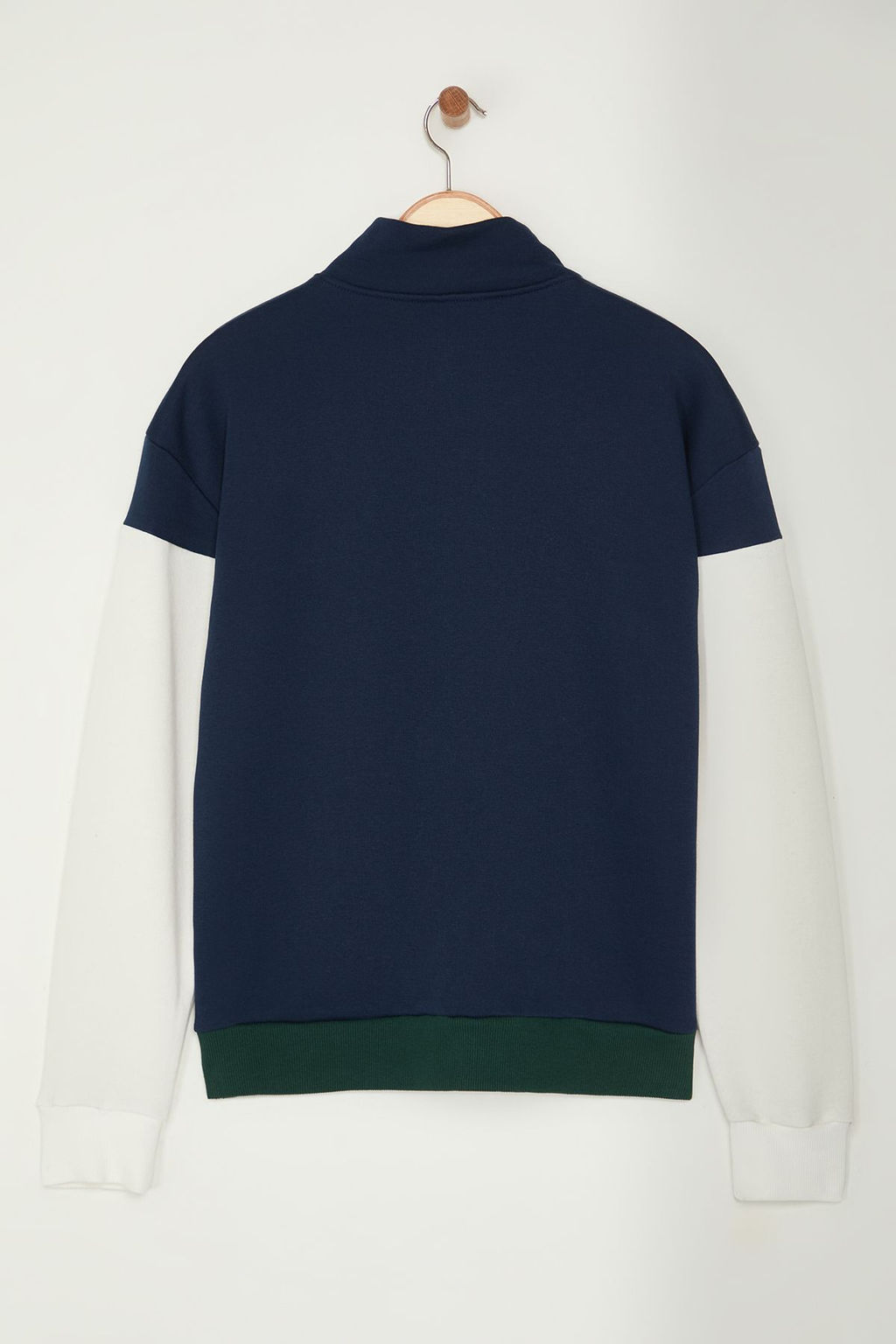 Zumrut Yesili Oversize/Genis Kesim Renk Blok Dik Yaka Fermuarl? Sardonsuz Sweatshirt TMNAW25SW00052