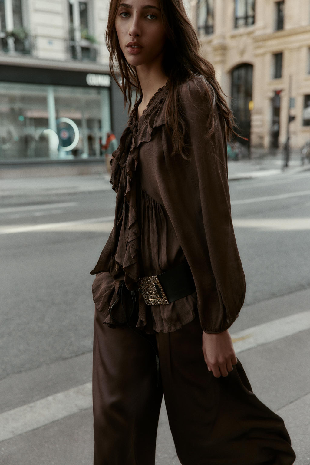 FLOWING SHIRT WITH RUFFLE TRIMS - Zara фото 5