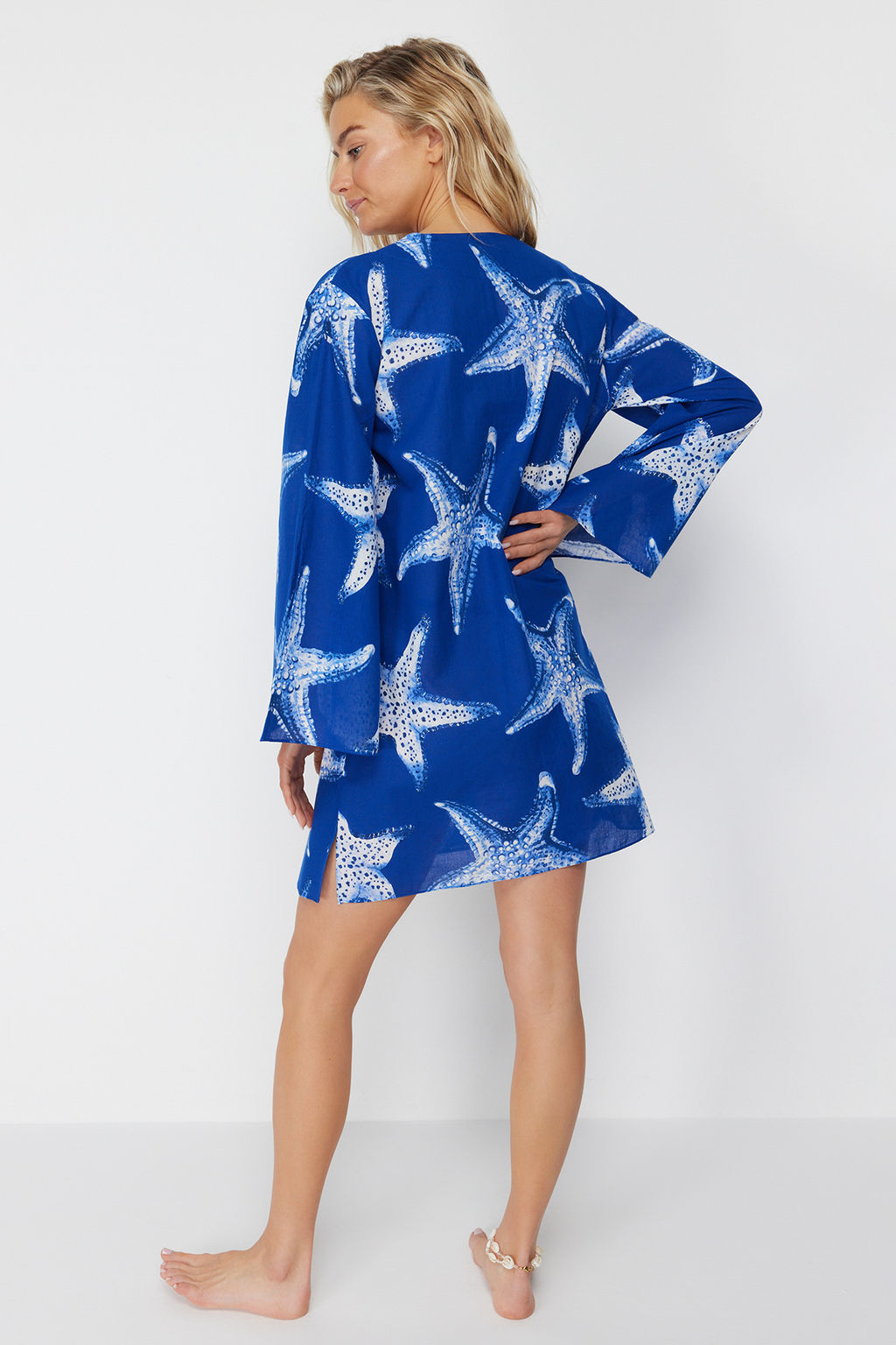 TRENDYOLMILLA Su Alt? Desenli Genis Kal?p Maxi Dokuma %100 Pamuklu Plaj Elbisesi TBESS24EL00035  фото 5