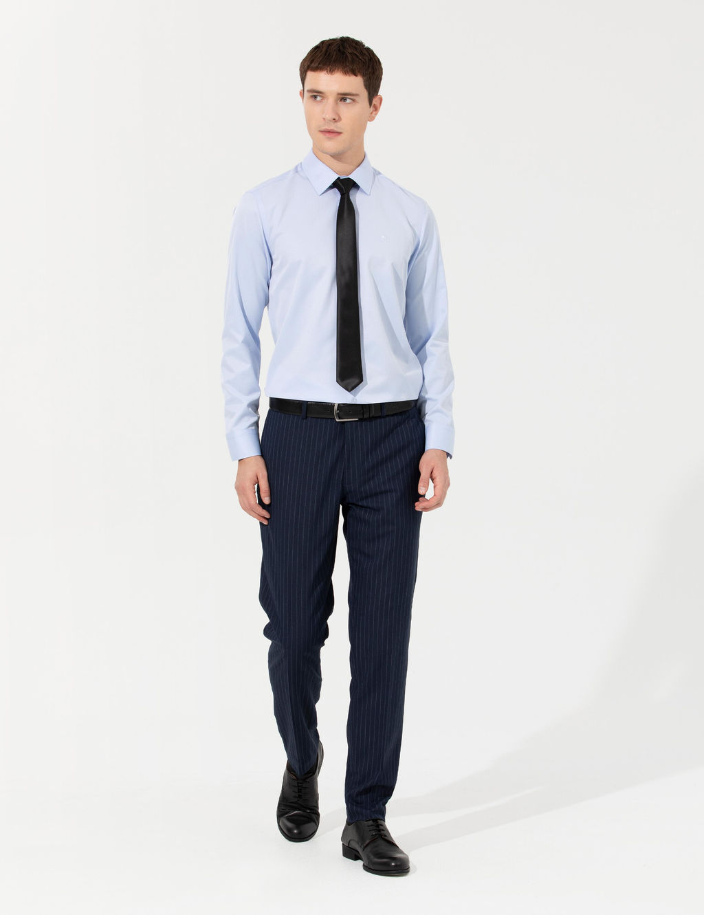 A__k Mavi Slim Fit Uzun Kollu Basic G_mlek