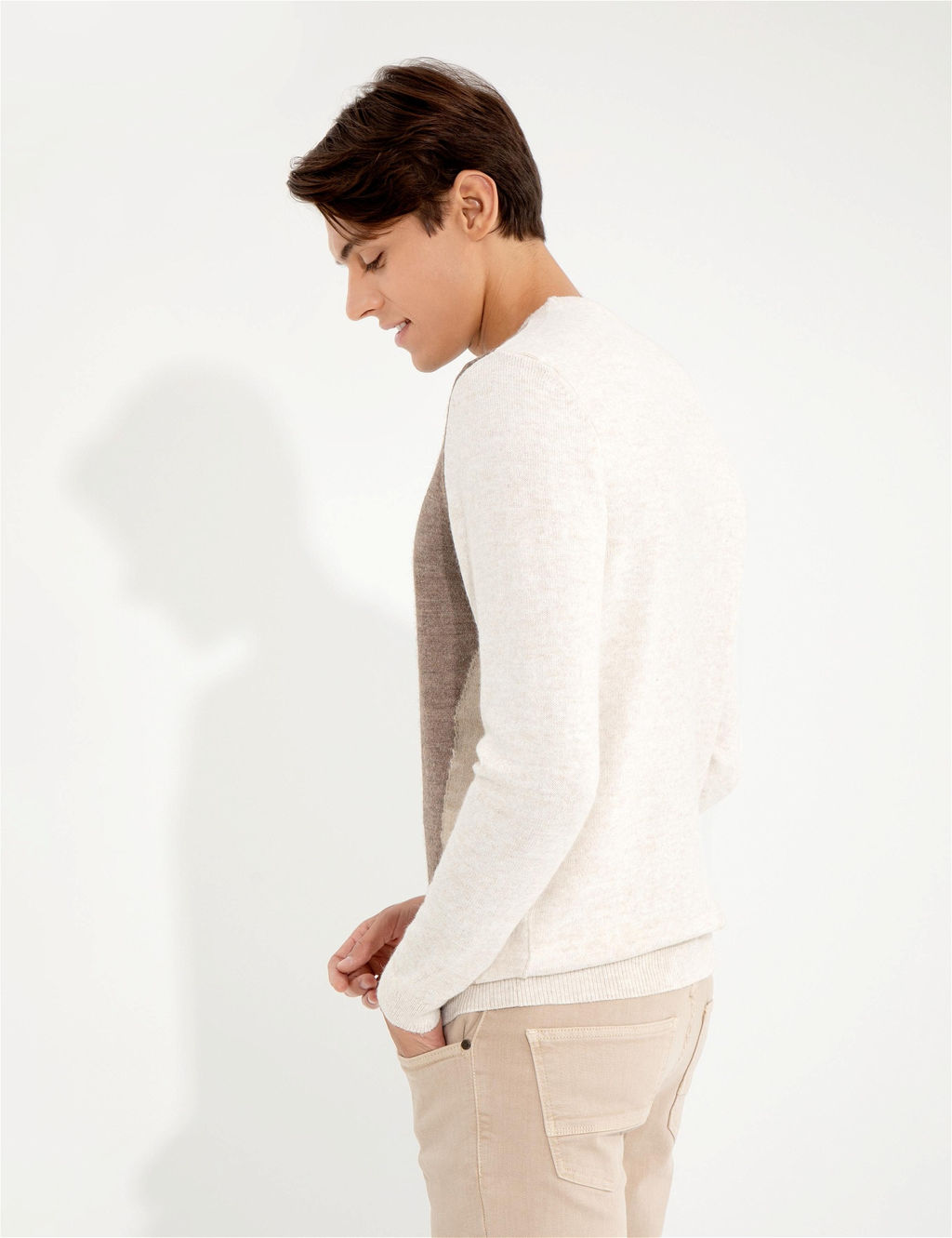Bej Melanj Slim Fit Bisiklet Yaka Triko Kazak - Pierre cardin фото 5