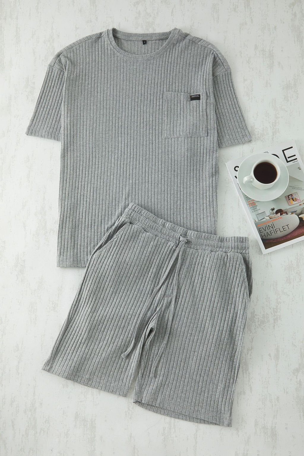 TRENDYOL MAN Lacivert Oversize Fit Fitilli Orme Sortlu Pijama Tak?m? TMNSS25PT00030 - Trendyolmilla фото 2