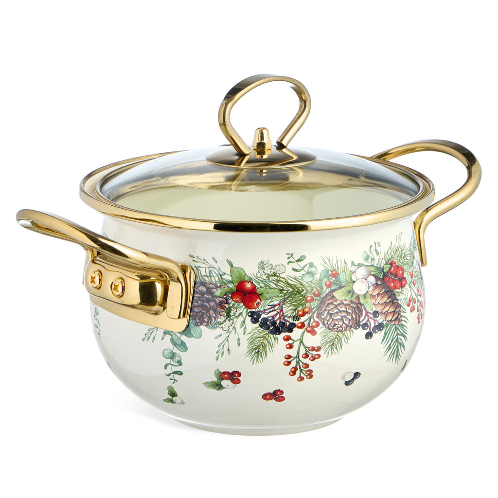 КАСТРЮЛЯ ЭМАЛИРОВАННАЯ AGNESS СО СТЕКЛЯННОЙ КРЫШКОЙ СЕРИЯ CELEBRATION, 1.5 Л, 16*10 СМ фото 3