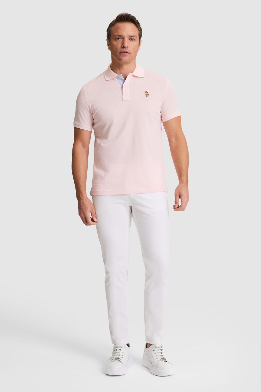 Erkek A__k Pembe Regular Fit Polo Yaka Basic Ti__rt