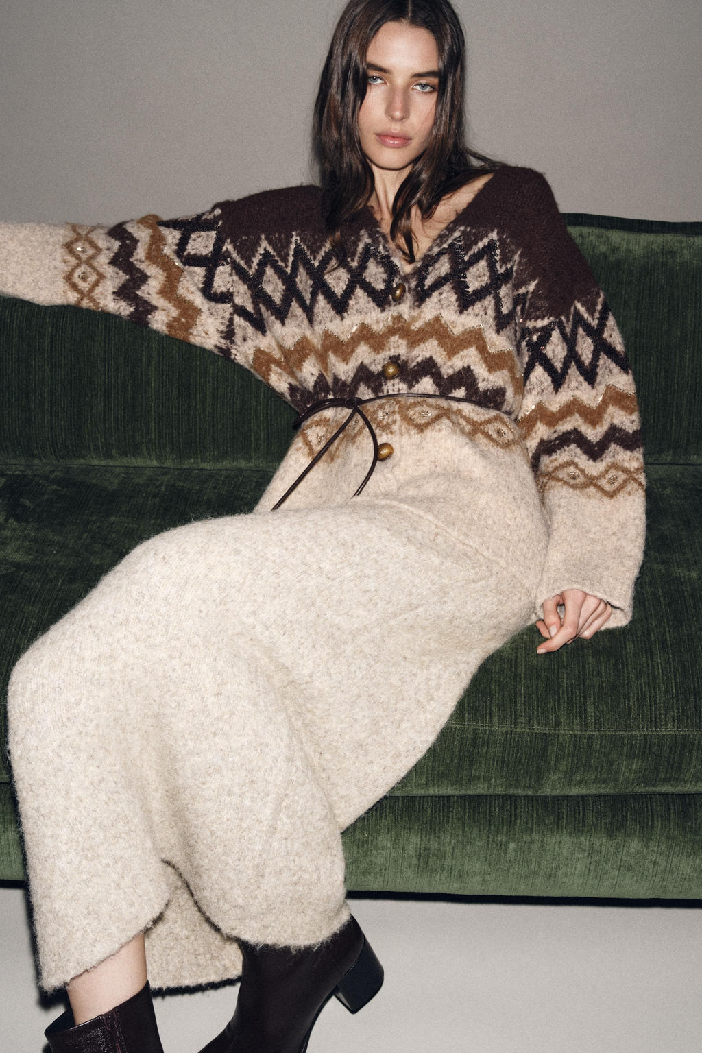 JACQUARD SEQUIN KNIT CARDIGAN WITH BELT - Zara фото 8