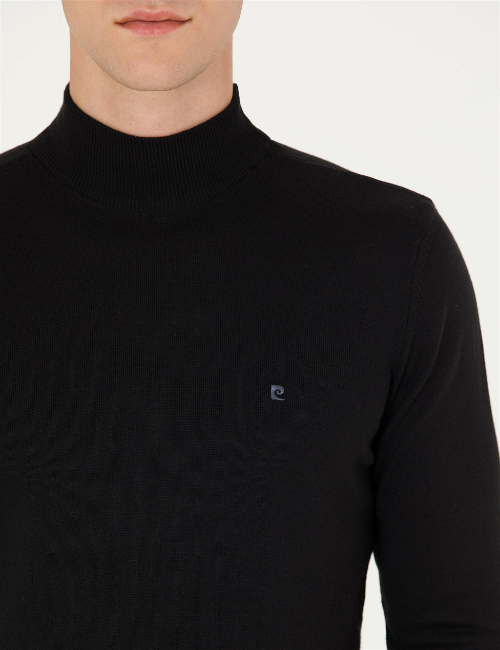Siyah Slim Fit Yar_m Bal_k__ Yaka Basic Triko Kazak